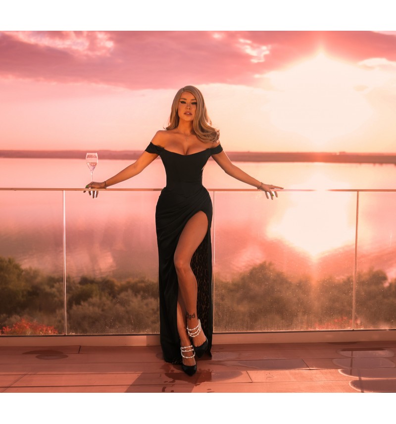 Rochie Victorian Swag Black - rochie lungă de seară cu corset