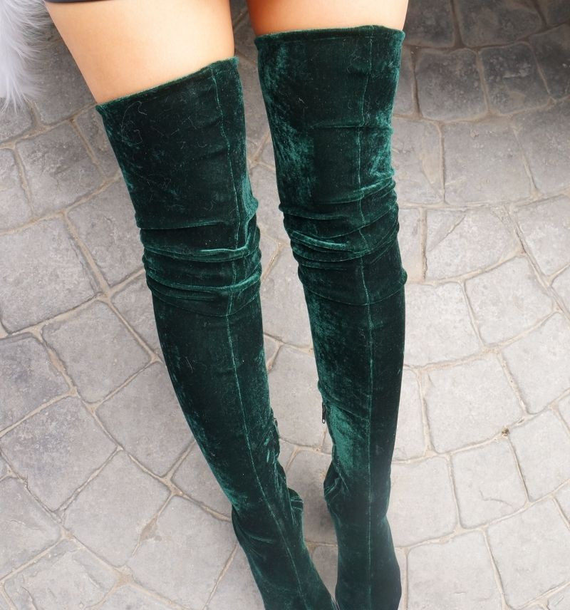 Green Velvet Boots