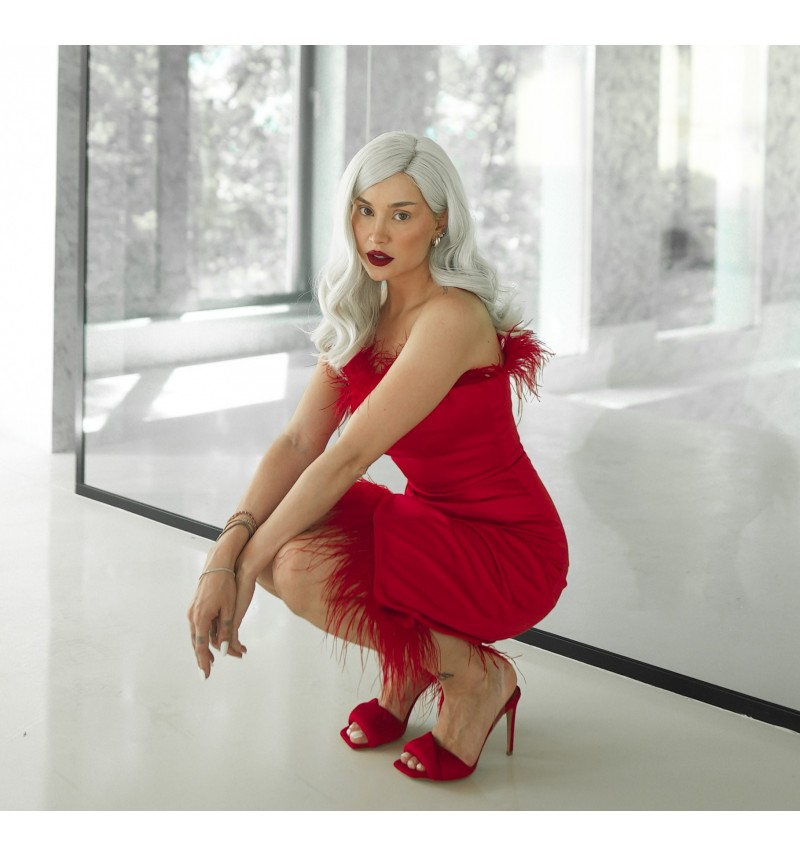 Rochie Malibu Breeze - red - rochie midi cu pene RF