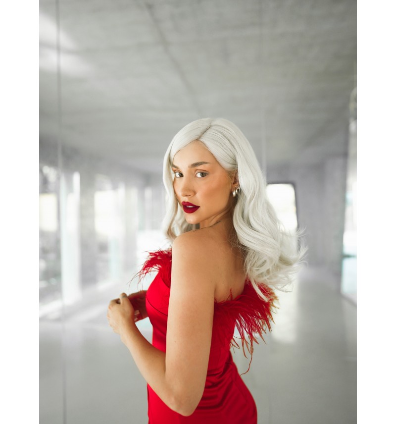 Rochie Malibu Breeze - red - rochie midi cu pene RF